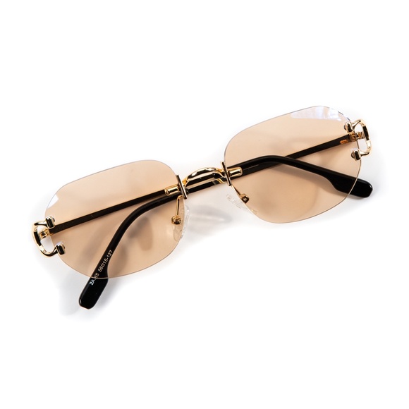 Rimless Rose Gold Gradient Tint Gold Frame Men's Hip Hop Summer Sunglasses - Picture 4 of 6